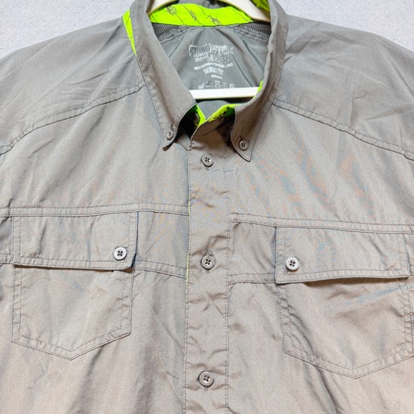 Huk Fishing Shirt Mens XL Gray Long Sleeve Ventilated Button Down Performance - Picture 2 of 13
